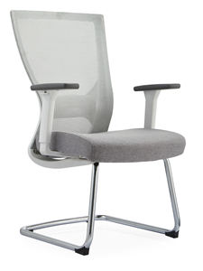 Chaise de bureau à dossier en maille, pieds fixes en métal, gris et blanc, chaise de réunion pour le personnel, respirante, confortable, chaise de réception, vente en gros - Product Image 5
