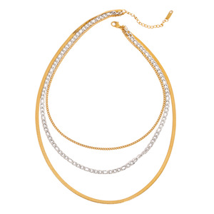 สร้อยคอแบบหลายชั้น ทอง 18K สแตนเลสสตีล ดีไซน์แบบแบน สีทอง-เงิน - Product Image 5