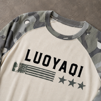 T-shirt à manches longues raglan camouflage personnalisé en coton épais pour homme, motif camouflage vintage streetwear imprimé effet vieilli