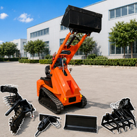 Mini-chargeuse compacte multifonctionnelle en promotion avec accessoires godet, fourche, tarière et balayeuse