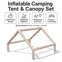 Tente de camping gonflable 2 en 1, auvent, en tissu Oxford 420D, imperméable 3000 mm, résistant au vent, colonne d'air en PVC, installation rapide, toutes saisons, pour la famille