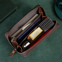 Tas Clutch Pria Kulit Asli Grosir, Dompet Multi-Fungsi Kulit Crazy Horse Vintage, Tempat Penyimpanan Kartu Berpartisi