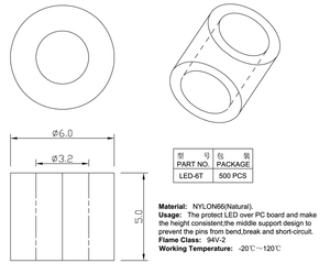 6Mm OD Đường Kính Tự Nhiên <span class=keywords><strong>LED</strong></span> Nylon <span class=keywords><strong>Spacer</strong></span> - Product Image 2
