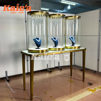 Vitrine à bijoux en verre sur mesure haut de gamme, présentoir sphérique élégant avec éclairage LED, présentoir en acier inoxydable