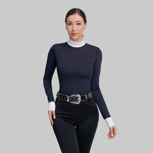 Sparkle Rhinestone mangas compridas Equiteme Mock Neck Camisa OEM ODM UPF50 + Proteção Solar Senhoras Equitação Clássico Show Camisa - Product Image 3