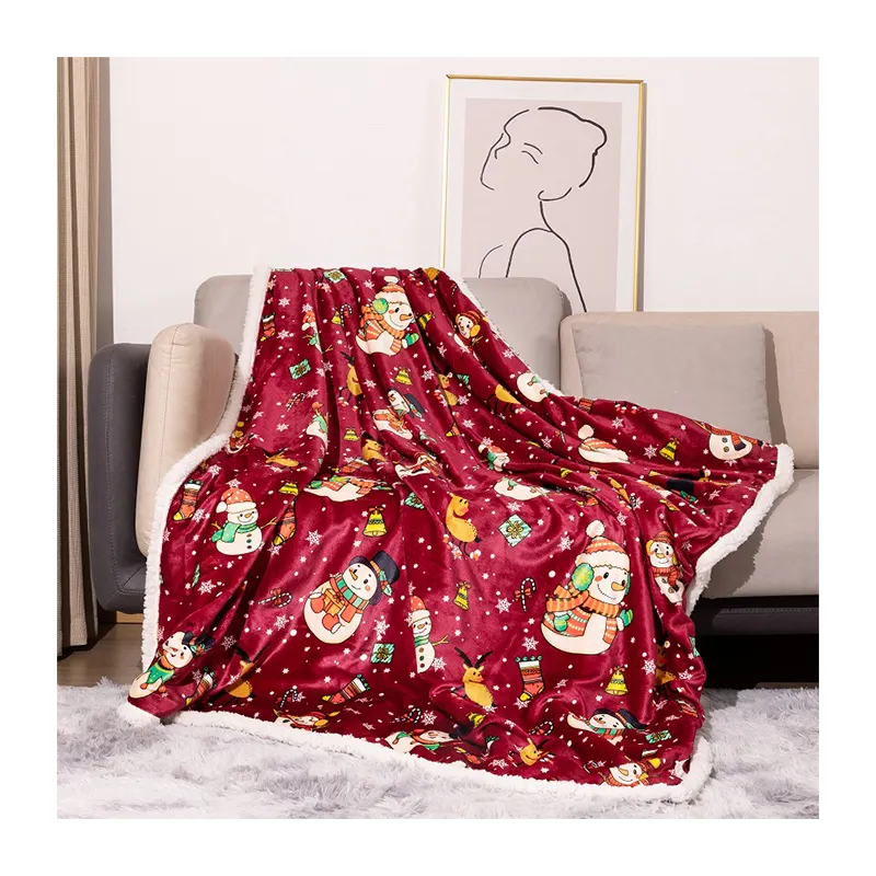 RTS or Customized Merry Christmas Double Layer Double Sided Blanket Flannel And Lambs Wool Blanket For Christmas