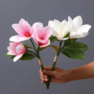 Magnólia de flores artificial, venda quente de buquê de flores de pu magnólia arranjo floral para mesas, casamento, decoração de casa, magnólia branca