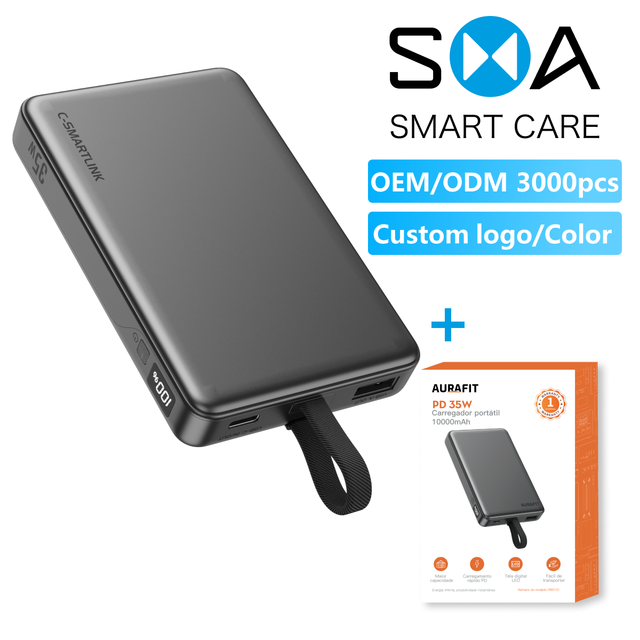 OEM/ODM Custom Portable 10000mAh High Capacity Power Bank with Wireless Charging LED Display and Built-In Cables