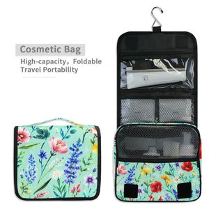 Organizador de Cosméticos Colgante Floral Personalizado, Bolsa de Aseo de Viaje de Tela Twill con 4 Bolsillos, Venta al Por Mayor - Product Image 3