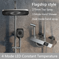 Ensemble de douche carré 4 fonctions avec affichage numérique LED de la température, comprenant un robinet de baignoire cascade et une fonction pluie