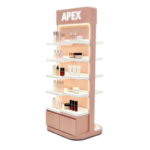 Étagère de présentation cosmétique LED personnalisée sur pied pour <span class=keywords><strong>magasin</strong></span> de cosmétiques, présentoir rose pour soins de la peau avec armoire de rangement - Product Image 4