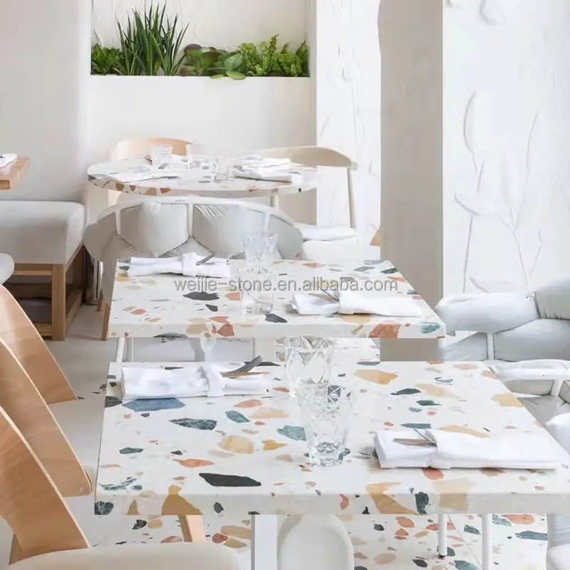 Hot Sale Moderne Restaurant möbel Neues Design Quadrat/Runde Seite Grüne Terrazzo Stein Couch tische