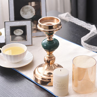 Support de bougie moderne en métal doré et vert, avec abat-jour en verre, pour centre de table de mariage, chandelier pour événements et banquets