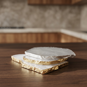Sous-verre et plateau à fromage en cristal de quartz naturel transparent à 100 %, figurine mascotte en pierre précieuse faite à la main du Gujarat - Product Image 2