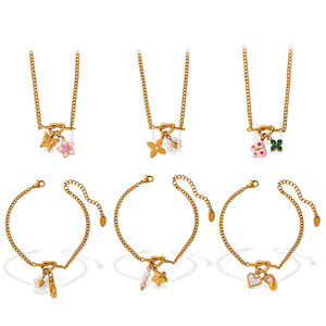 French Style Knot Buckle Jewelry <b>Set</b> Butterfly Zircon Flower Pearl Pendant Stainless Steel Necklace <b>Bracelet</b> - Product Image 3