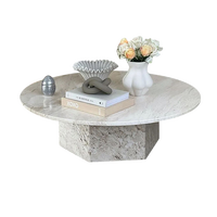 Table basse de salon ronde simple en travertin blanc naturel, style influenceur, table basse italienne personnalisable