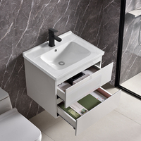 Meuble-lavabo moderne compact en contreplaqué résistant à l'eau pour hôtels, avec vasques en céramique pour salles de bain