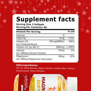 Private Label Magnesium Softgels with Calcium Magnesium Food Grade 120 Count to Supports Brain and Sleep Function Herbal Softgel - Product Image 2