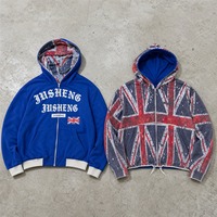 Sweat à capuche zippé imprimé personnalisé avec logo brodé 100% coton lourd délavé pour homme, style streetwear, OEM