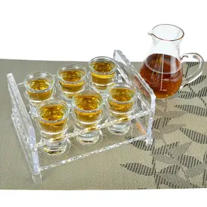 6 עגול חריץ ויסקי קצר זכוכית מחזיק כוס אקריליק יין שמפניה בקבוק תצוגת Stand מדף שקוף