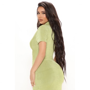 Robe longue moulante décontractée et sexy pour femme, froncée à boutons sur le devant, qualité supérieure, fabrication OEM - Product Image 5