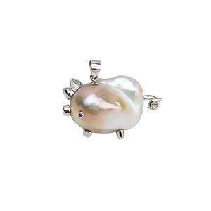 Pendentif en argent 925 fait main avec perle baroque pour femmes, avec base de perle vide en forme de cochon, composants et trouvailles de bijoux DIY - Product Image 5
