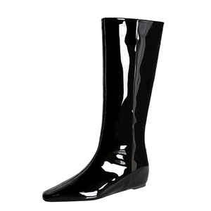 Botas de plataforma con cuña para mujer, de charol, con cremallera, a la moda, hasta la rodilla, 2025 - Product Image 1