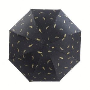 Parapluie pliant à ouverture manuelle, double usage soleil et pluie, revêtement UV noir, logo personnalisé pour cadeau promotionnel d'entreprise - Product Image 4