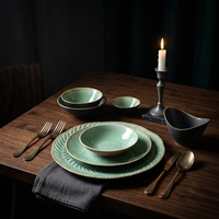 Ensemble de bols et assiettes en céramique zen asiatique créatif, personnalisable, écologique, non toxique, durable, minimaliste, compatible micro-ondes, vaisselle pour la maison