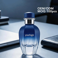 Fabricant de parfums en marque privée LF Factory, flacon bleu ombré, parfum personnalisé, jasmin intense, oud, ambre, brume parfumée premium