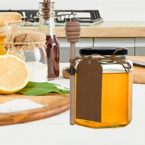 Cuisine en gros 350ml 12oz clair vide unique hexagone pots de miel en verre ensembles avec couvercles en métal d'étanchéité étiquette louche en bois - Product Image 5