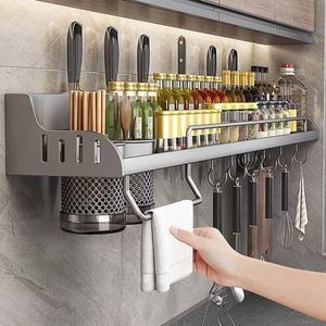 Double Aluminum Wall Mounted <b>Kitchen</b> Storage Rack No Puncture Waterproof Organizer <b>for</b> Spices Knives Tools Dedicated - Product Image 1