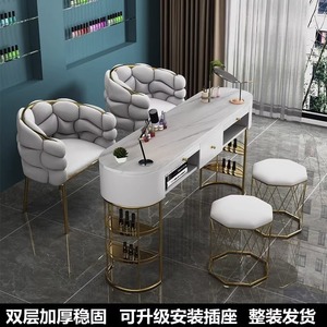 Luxury Nail Bar Salon Furniture Marble <b>Table</b> and Chairstables Leg Metal <b>Gold</b> <b>Side</b> Manicuretable Set - Product Image 2