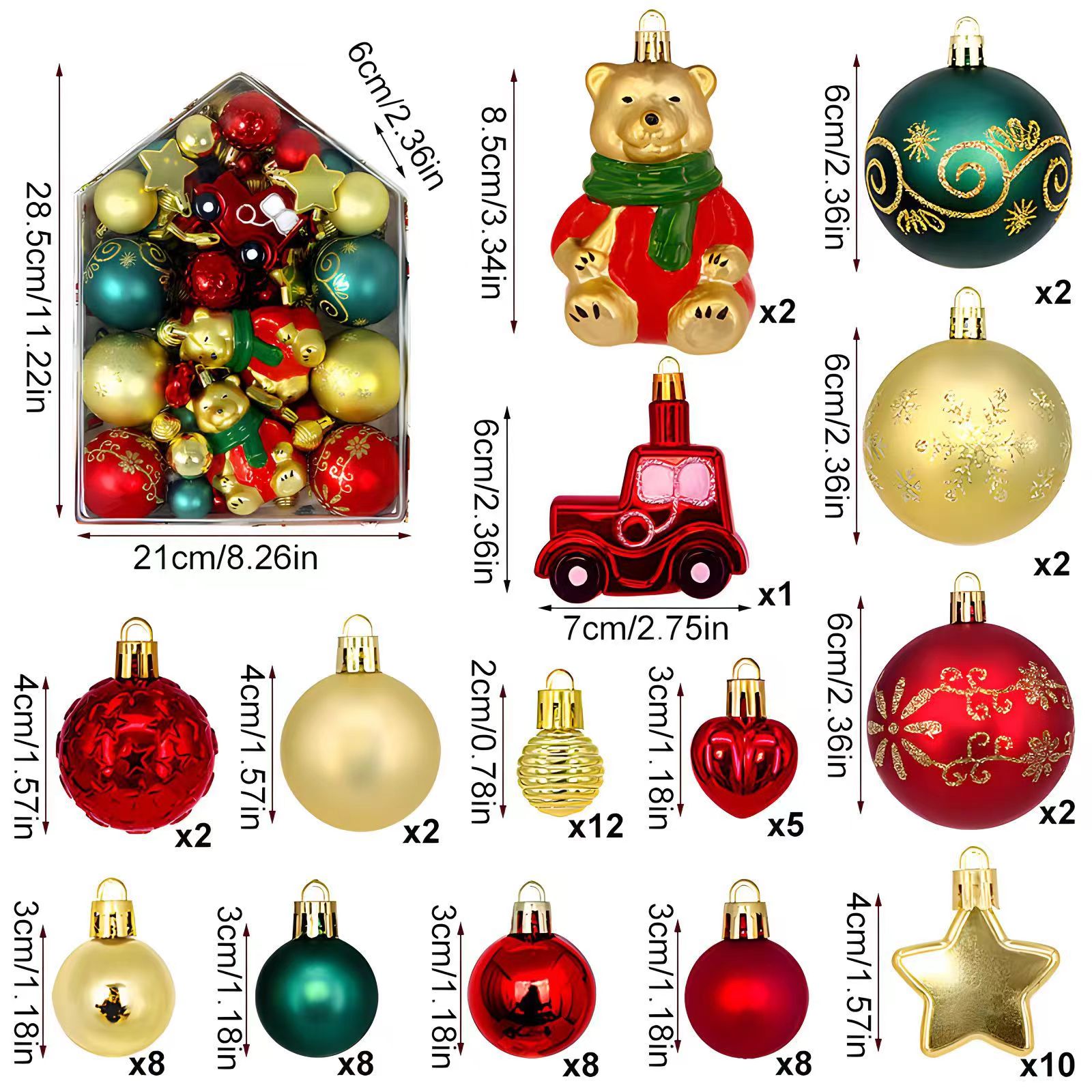 Style de la maison 72pcs (vert foncé rouge d'or)