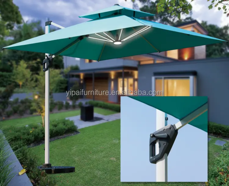 مظلة صينية حديثة قابلة للطي بقاعدة رخامية بإطار معدني للحدائق والأماكن الخارجية والفنادق