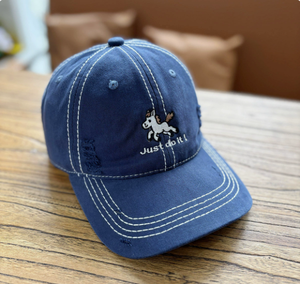 Gorra de béisbol bordada con caballo de dibujos animados, sombrero de sol de algodón lavado vintage para niños - Product Image 4