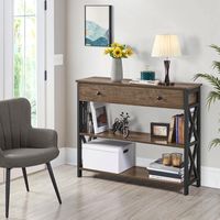 Meilleures ventes, table console moderne en bois avec tiroir et 2 étagères de rangement ouvertes pour le salon