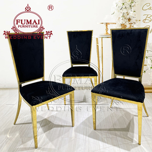 Chaise de mariage de luxe en acier inoxydable avec cadre en velours noir et or - Product Image 1