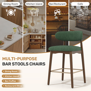 Chaise de bar en tissu écologique durable avec structure en bois massif, dossier de 26,5 pouces de hauteur, idéale pour îlots de cuisine et zones repas - Product Image 6