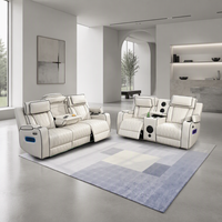 Ensemble de canapés électriques inclinables en cuir moderne 3+2 avec double moteur, charge sans fil et haut-parleur Bluetooth pour home cinéma