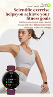 Montre connectée pour femmes - Écran circulaire HD de 1,27 pouce, tracker de fitness avec moniteur de fréquence cardiaque, de sommeil et de SpO2, compatible avec iPhone et Android