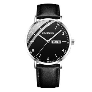 Montres à quartz pour hommes Binbond OEM ODM, étanches, lumineuses, affichage de la semaine, acier, cuir, décontractées, affaires, cadran, verre, boîtier en alliage - Product Image 3