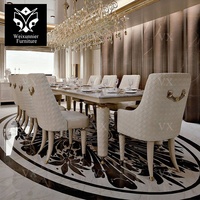 Ensemble de Table à Manger Italienne 10 Places, Chaises de Luxe, Table Rectangulaire avec Piètement Design Diamant et Plateau en Marbre