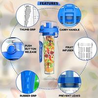Bouteille de sport en plastique PP écologique Vulcanus 1000 ml grande capacité avec couvercle à clapet et infuseur à fruits pour consommation directe – Vente en gros