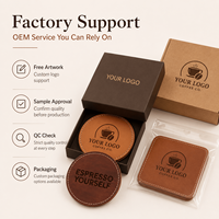 Ensemble de sous-verres en cuir de haute qualité avec logo personnalisé, sous-verres ronds en cuir véritable PU, tapis pour tasse à café, cadeau d'entreprise en gros