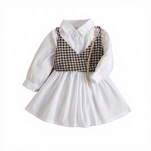 1～6歳女児用レギュラースリーブチェック柄通気性Aラインシルエット2ピースセット春ワンピース - Product Image 4