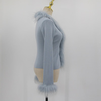 Cardigan fin décontracté pour femme avec bordure en fourrure courte QC24047