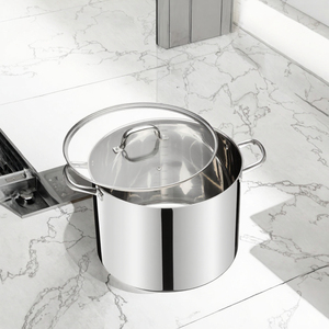 Marmite à soupe et faitout classique en acier inoxydable triple couche, robuste, avec fond à induction et couvercle en verre, compatible four, vente en gros - Product Image 3