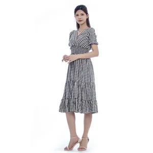 Bestseller Custom European Plaid Dress Kleidung Großhandel Long Maxi Korean Dress Lady Office Elegantes Slim Fit Kleid