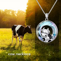 Bijoux animaux Collier pendentif vache mignon en argent sterling 925 avec cercle en cristal pour femmes